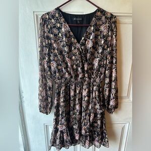 INC International Concepts Black Floral Long Sleeve Dress – Size M